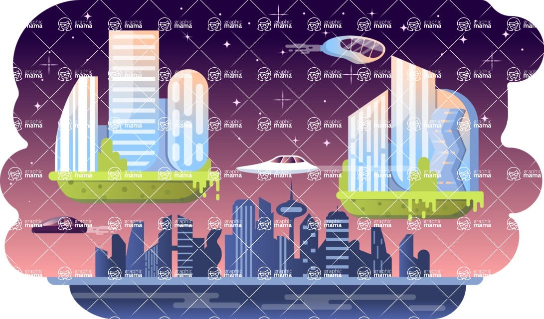Vector Landscape Mega Bundle - Colorful High Tech Futuristic City Vector Background